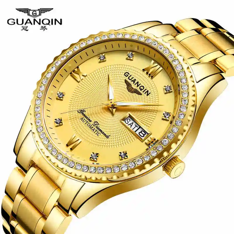 Механические часы роскошные золотые деловые от ведущего бренда GUANQIN