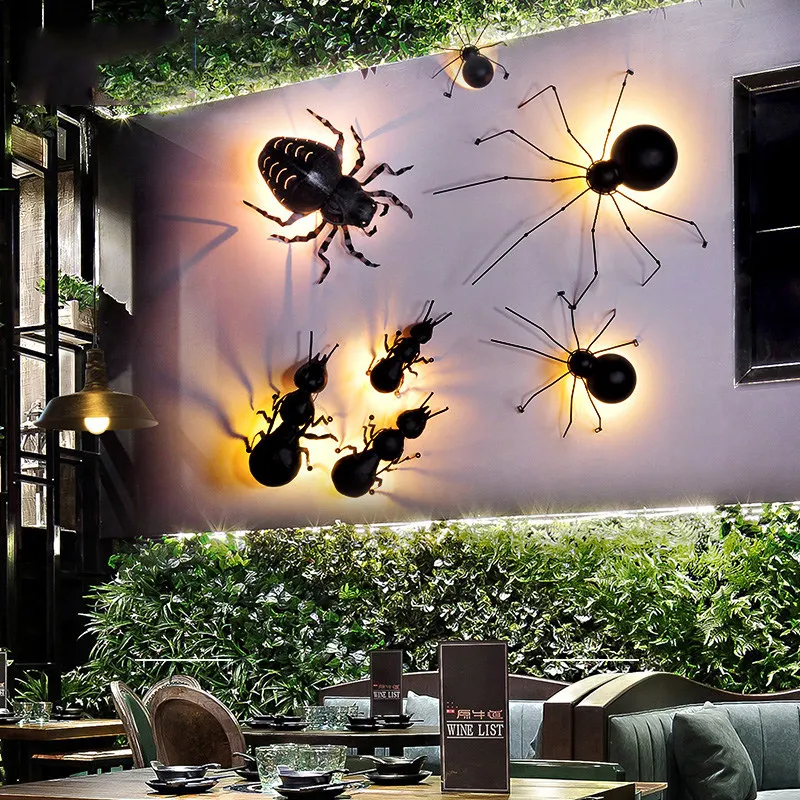 Насекомые Арт Деко LED Железный муравей Настенные светильники лампы черные для