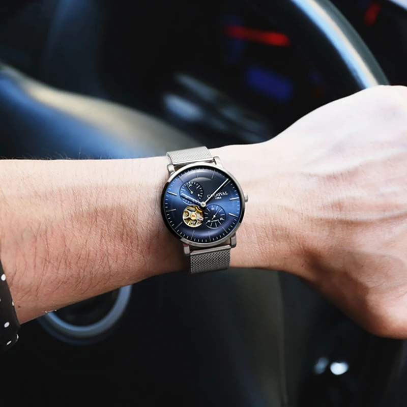 

Carnival Ultrathin tourbillon auto mechanical watches men luxury brand full steel waterproof men watch clocks relogio kol saati