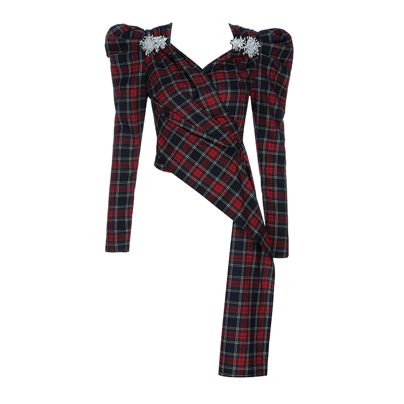 INDRESSME 2019 Новое поступление женский винтажный топ с v-образным вырезом и длинным