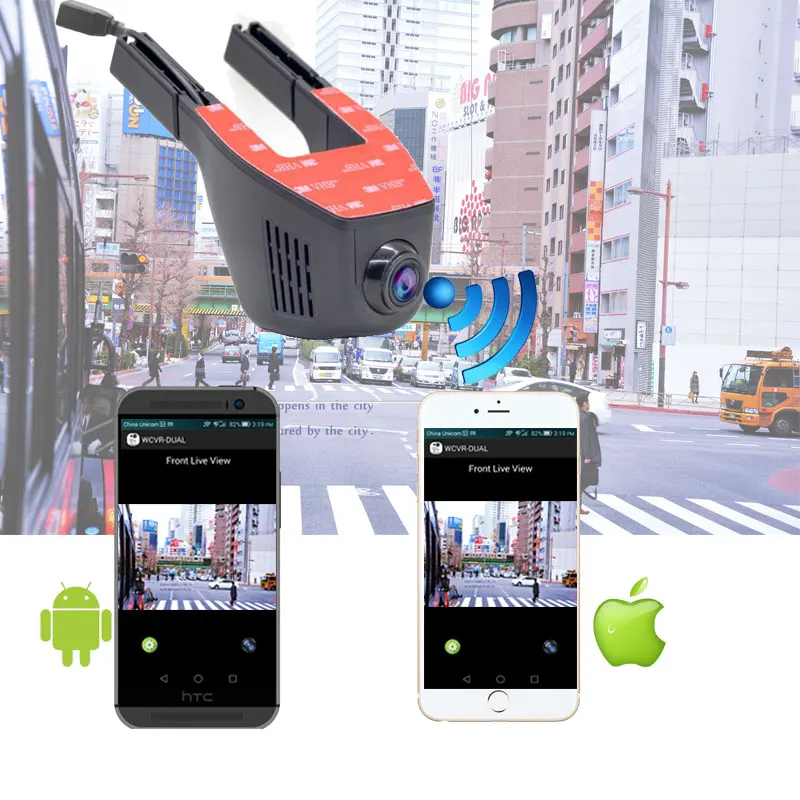 Автомобильный мини видеорегистратор Jiluxing с Wi Fi 1080P две камеры двумя объективами