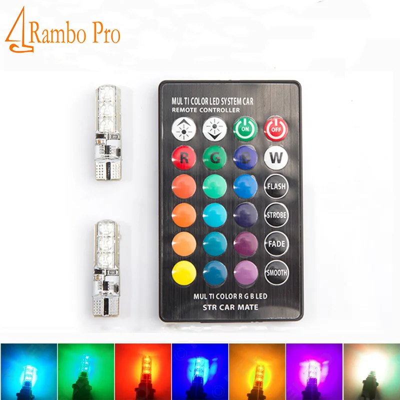 Новейший 2 шт. автомобильный T10 W5W светодиодный свет 6 SMD 5050 16 видов цветов RGB LED