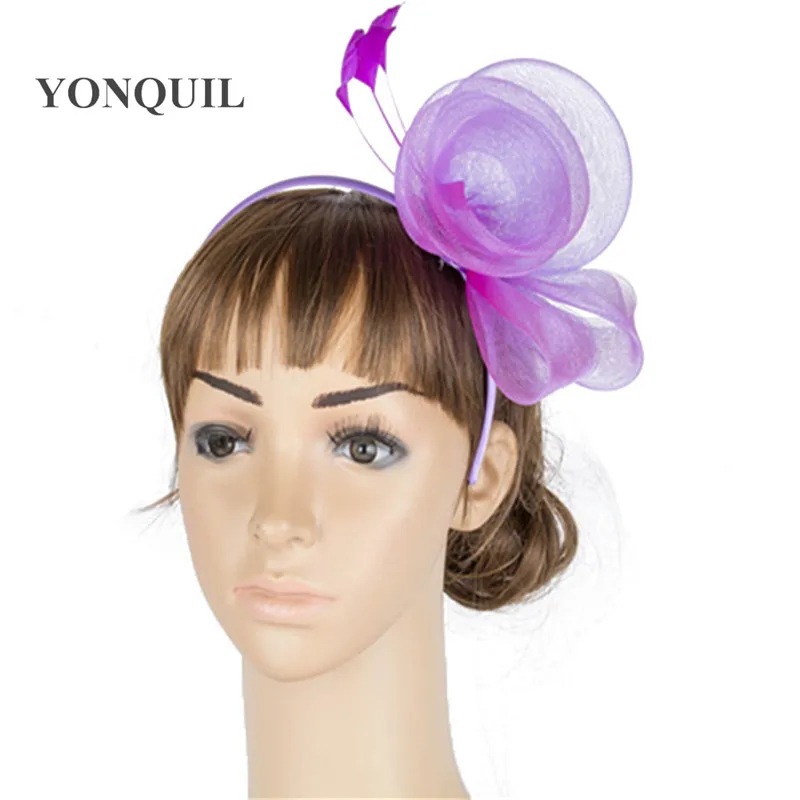 

Fancy Color Crinoline Fascinator Headwear Colorful Mesh Feather Party Race Show Hair Accessories Millinery Cocktail Hat MYQ040