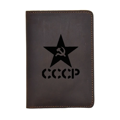 Выгравированный кошелек СССР, Обложка для паспорта, винтажный кожаный чехол для кредитных карт, с гравировкой, имя CCCP, кошелек для паспорта - Цвет: dark brown 2