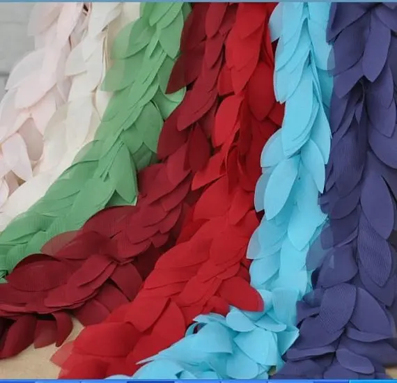 2 ярда Черный шифон листья отделка 3D цветочные кружева аксессуары из тканей