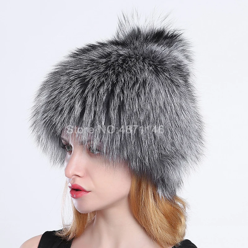 Женская зимняя шапка из 100% натурального Лисьего меха женские теплые вязаные