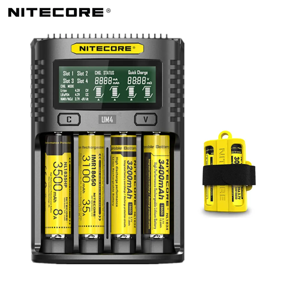 

100% Original Nitecore UM4 UM2 USB QC Battery Charger Intelligent Circuitry Global Insurance li-ion AA AAA 18650 21700 26650