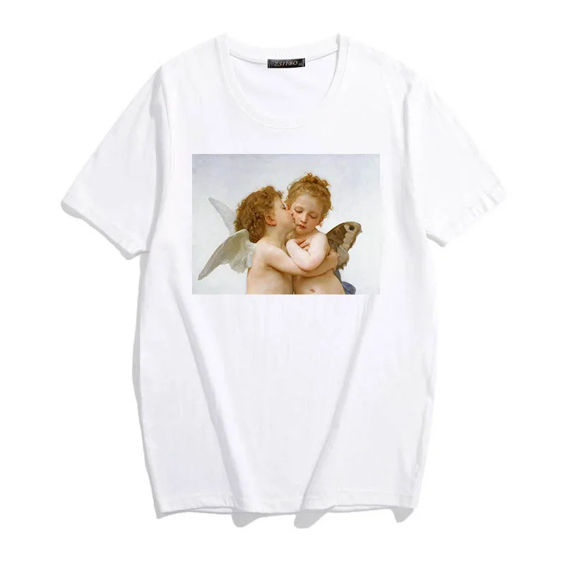 1 Ulzzang Модные женские футболки с принтом ангела Kawaii, летние свободные футболки с коротким рукавом и круглым вырезом, повседневная одежда, Vogue Tumblr, шикарные топы, футболки - Цвет: 1