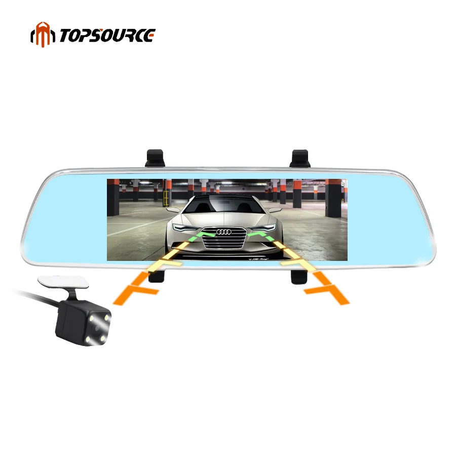 TOPSOURCE 7 &quot3G Автомобильный mirror GPS камера DVR WCDMA Android 5 0 Bluetooth FM WIFI двойной объектив