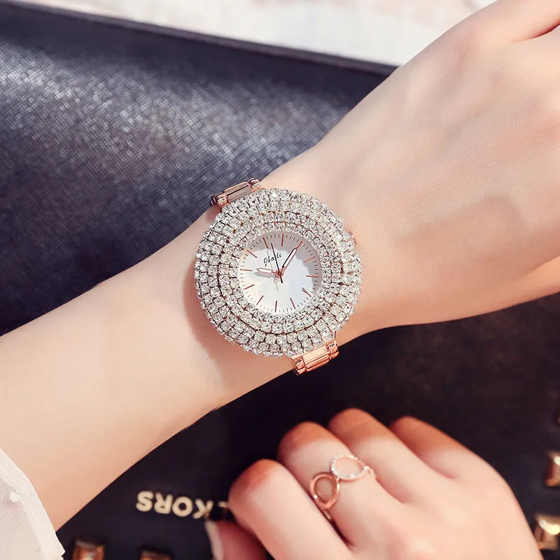 J0061 Роскошный топ бренд розовое золото женские кварцевые часы Bling Полный Кристалл циферблат браслет из нержавеющей стали платье женские наручные часы - Цвет: J0061