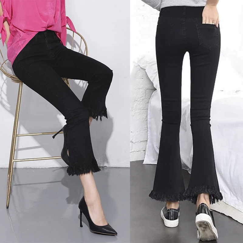 Women's Elastic Cotton Stretch Jeans Pants Slim Fit Frayed Hem Denim Trousers 2019 Spring New Brand Fashion Wear |