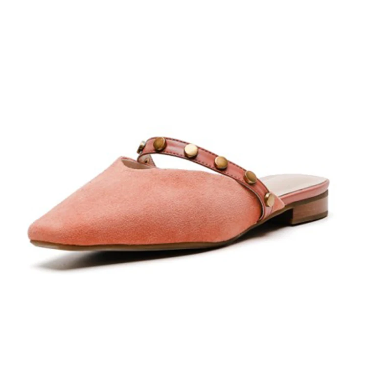 MLJUESE/2018 женские шлепанцы из замши розового цвета с заклепками слинбэки