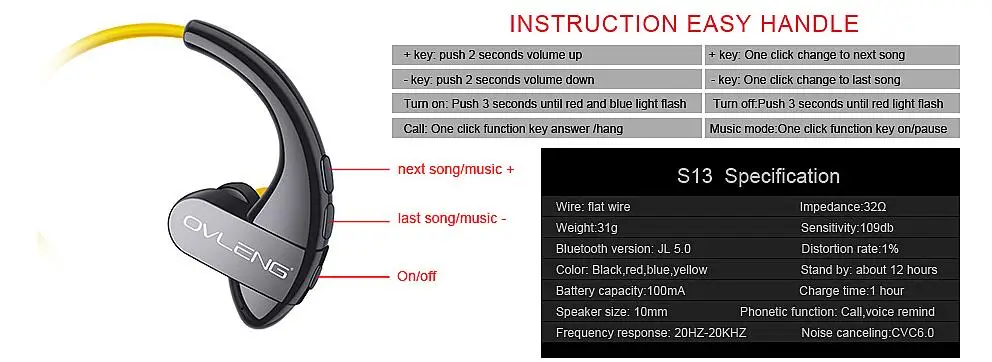 OVLENG S13 Bluetooth 5,0 наушники IPX4 водонепроницаемые беспроводные наушники спортивные басовые наушники с микрофоном для iPhone samsung huawei