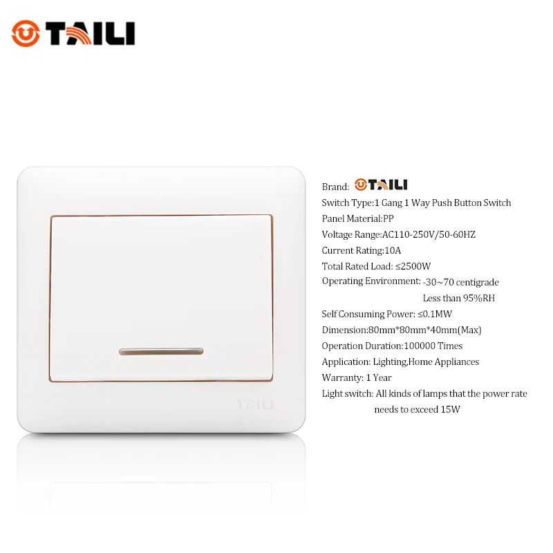 Однопозиционный настенный выключатель TAILI стандарта ЕС световой выключатель|1