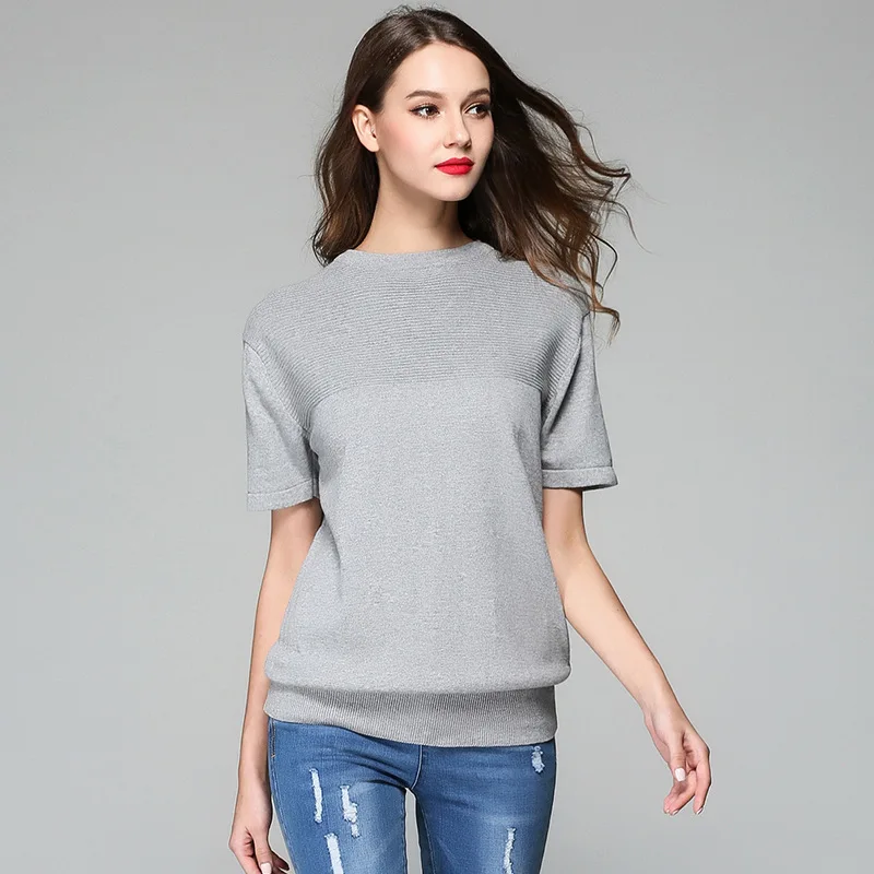 

Women's Knitted Sweaters Short Sleeve Girls Knitting Coat Dresses Lady Loose Leisure Pull Over Sweaters O Neck B-9247