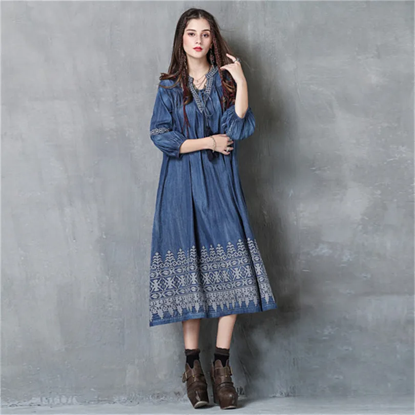 Женское джинсовое платье с кисточками винтажные платья V образным вырезом и