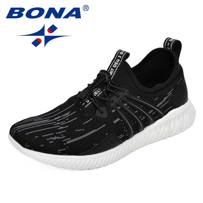BLACK DARK GREY BONA/Мужская модная однотонная спортивная обувь из дышащей сетки с перекрестной шнуровкой; Новинка; zapatillas hombre; повседневная мужская обувь; кроссовки; - Цвет: BLACK DARK GREY