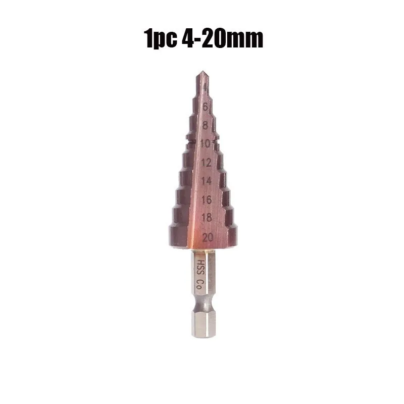 1pc 4-20mm M35 HSS Шаг сверло Кобальт конус сверла на возраст от 4 до 12 лет/20/32 мм машина для обработки деревянных Нержавеющая сталь металла кольцевая пила инструмент набор шестигранным хвостовиком - Цвет: 1pc 4-20mm