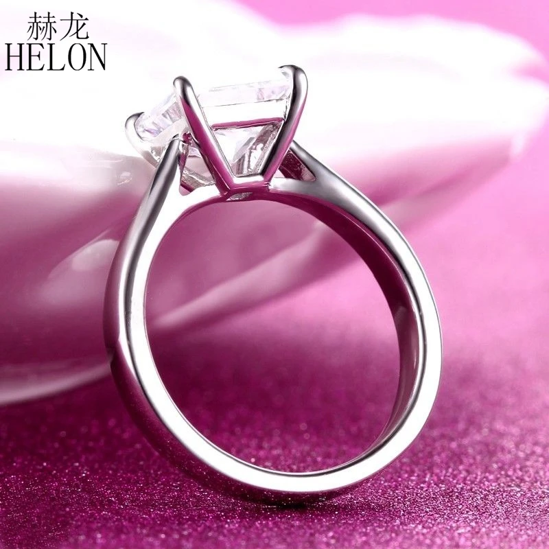 HELON Solid 14 К Белое золото Принцесса Cut DEF Цвет муассанита 7x7 мм 1.8ct карат Обручение кольцо лаборатория grown Алмаз Муассанит кольцо