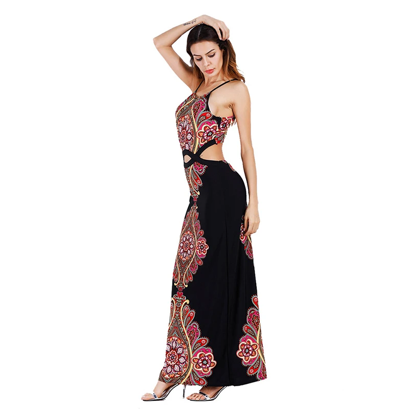 Принт вырез Повседневное платье 2018 новый летний Boho макси Холтер Цветочный