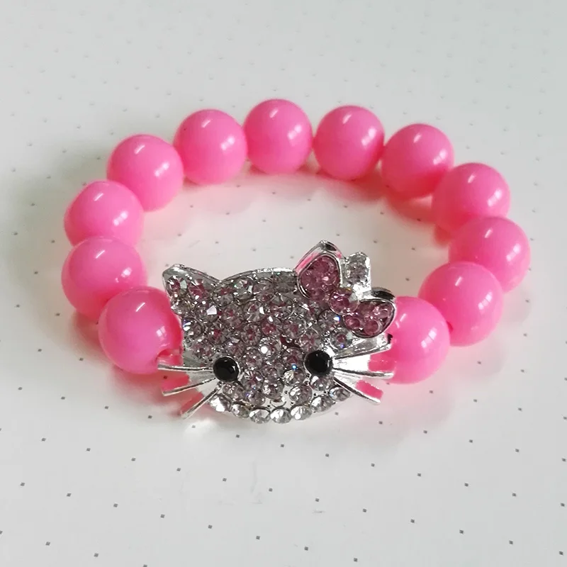 Rose Акриловые бусины hello kitty браслет для детей Pulseiras Mujer ручной работы растягивающиеся браслеты для детей - Окраска металла: Rose
