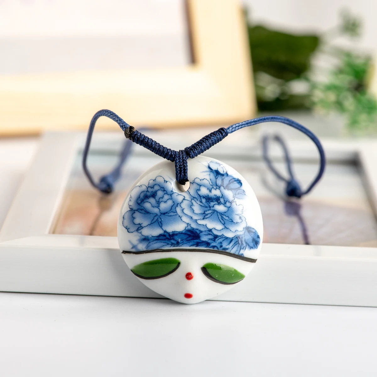 L Китай Керамическая девушка лицо игрушка брелок веревка цепи Китайский стиль