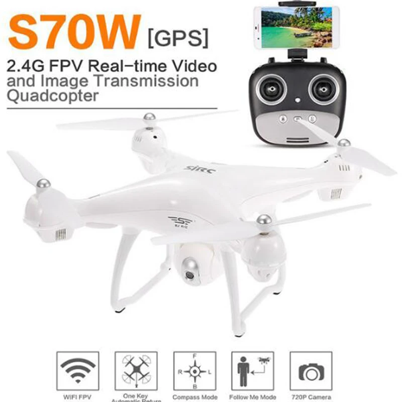 Квадрокоптер S70W Радиоуправляемый GPS FPV с 1080P HD широкоугольным регулируемым Wi Fi