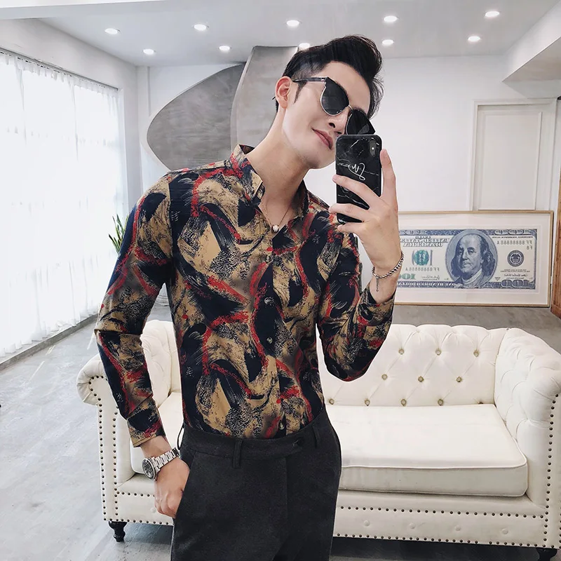 

Han edition cultivate morality fine hair Casual long sleeve shirt men style ICONS club 813 - P55 flower shirt