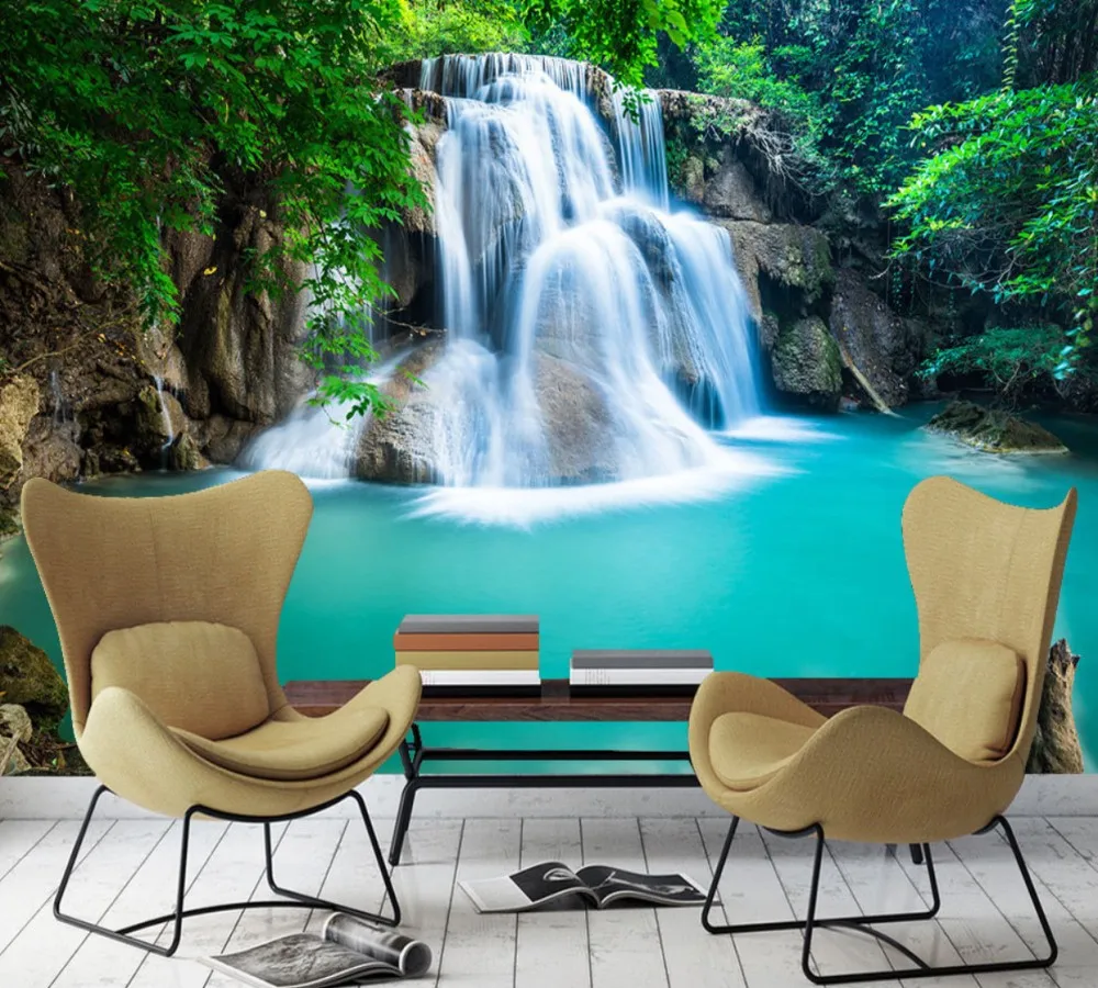 

Free Shipping Green Foothills Flowing Water TV Background Wall Decoration Mural Custom 3D Meeting Room Living Room Wallpaper
