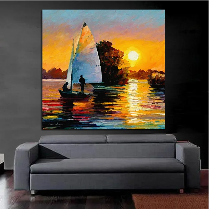 Pure Handpainted Wall Stickers Beautiful Sea View Oil Painting On Canvas Sunset Scenery painting artwork for wall Decoration | Дом и сад