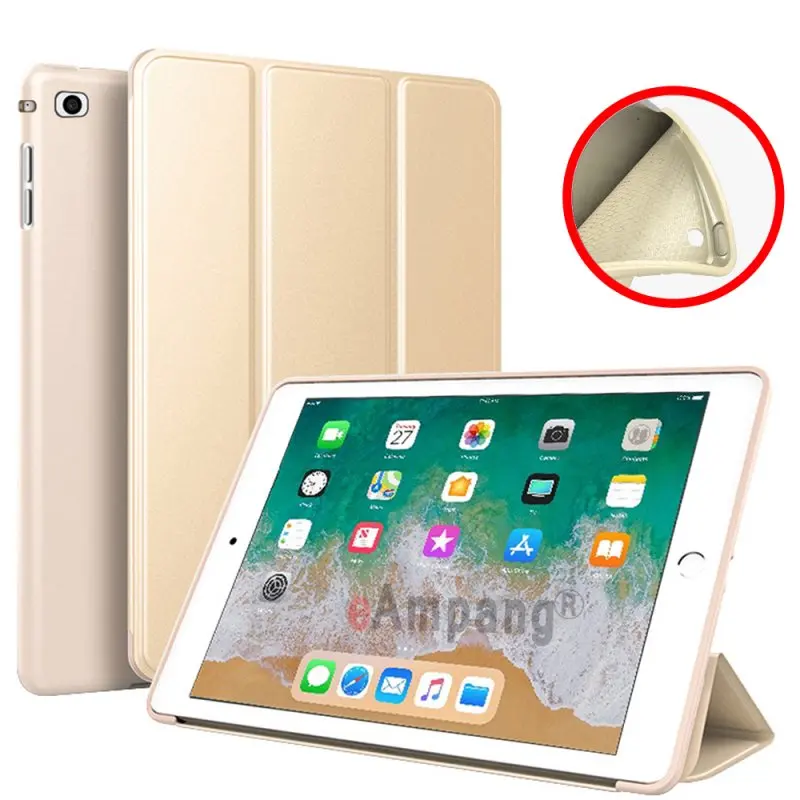 Золотой Мягкий силиконовый чехол на заднюю панель для Apple iPad 9,7 Air 1 2 5 6 5th 6th Generation Smart Sleep Awake кожаный чехол Funda Coque - Цвет: Золотой