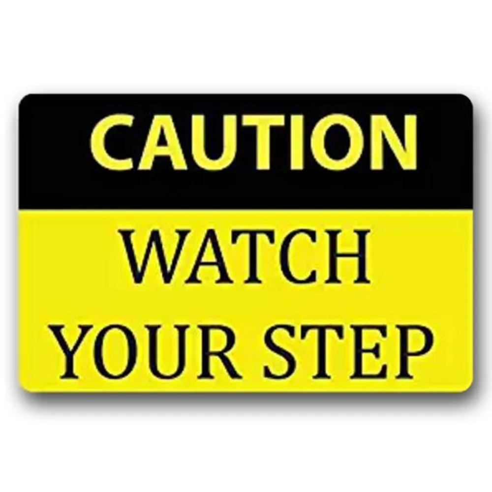 

Entrance Floor Mat Non-slip Doormat Caution Watch Your Step Rubber Mat Non-woven Fabric Top 15.7x23.6 Inch