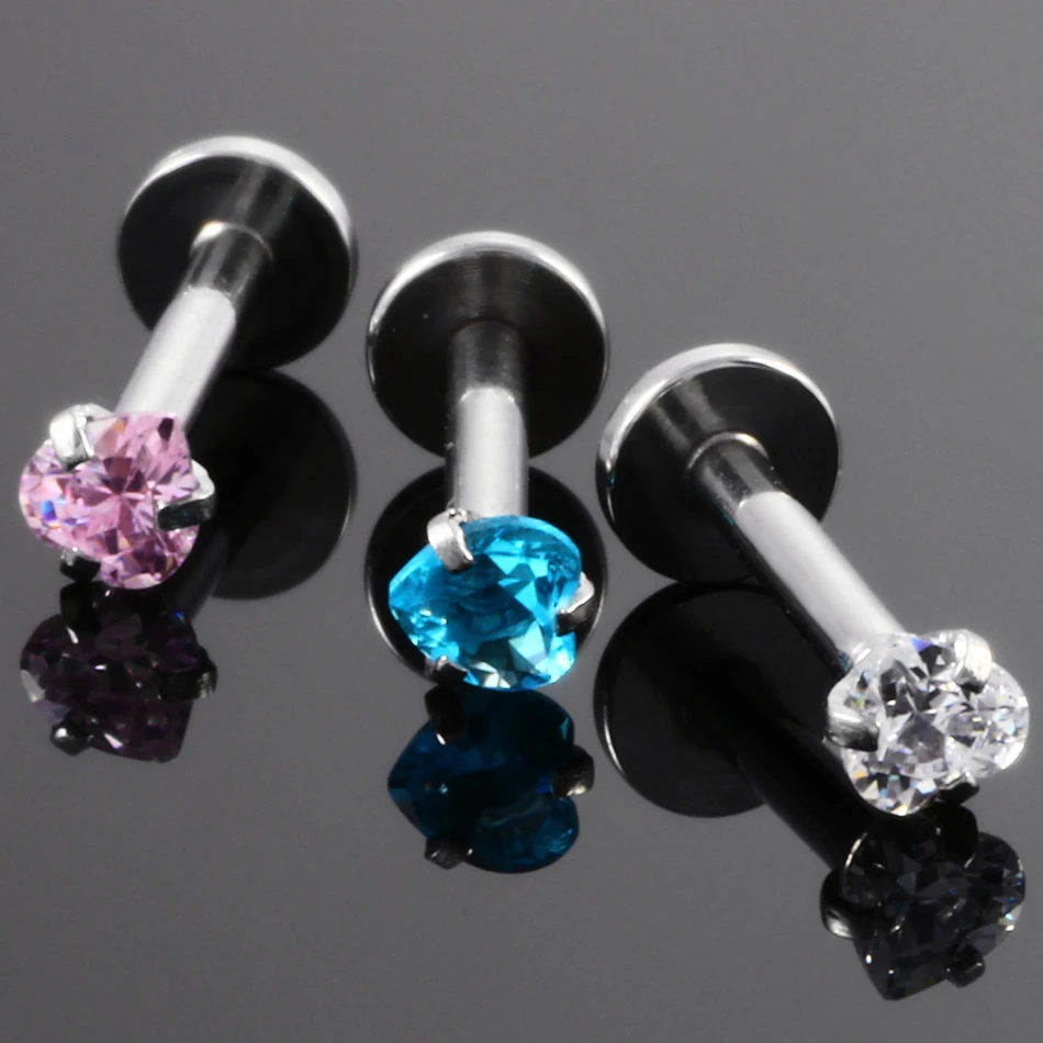 1 шт. Кристалл сталь зубца Лабрет губы бар кольца циркон пирсинг Сердце Звезда уха