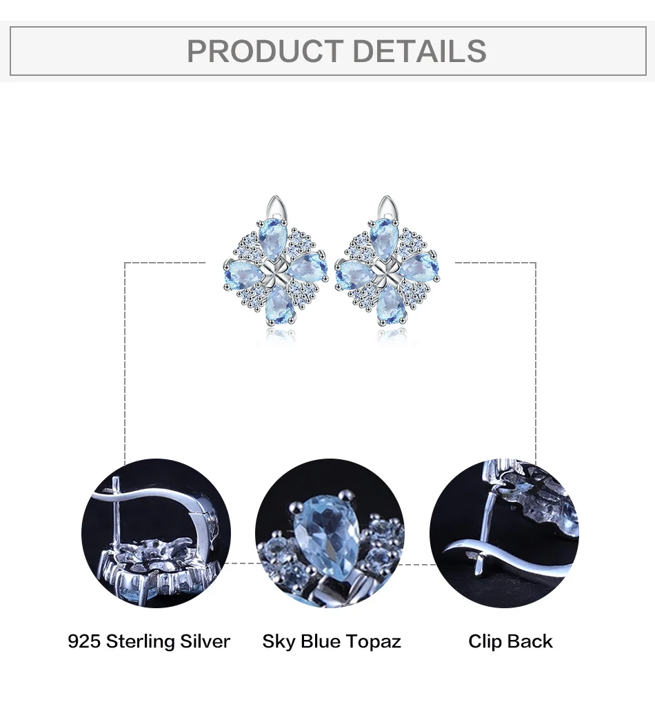 GEM'S BALLET 4.71Ct натуральный Небесно-Голубой топаз цветок серьги гвоздики для женщин 925 пробы серебряные ювелирные изделия Роскошная бижутерия