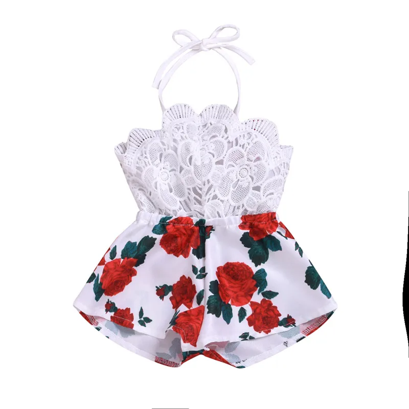 

Summer Newborn Baby Girl Clothes Sleeveless Lace Flower Print Strap Romper Jumpsuit One-Piece Outfit Summer Clothes