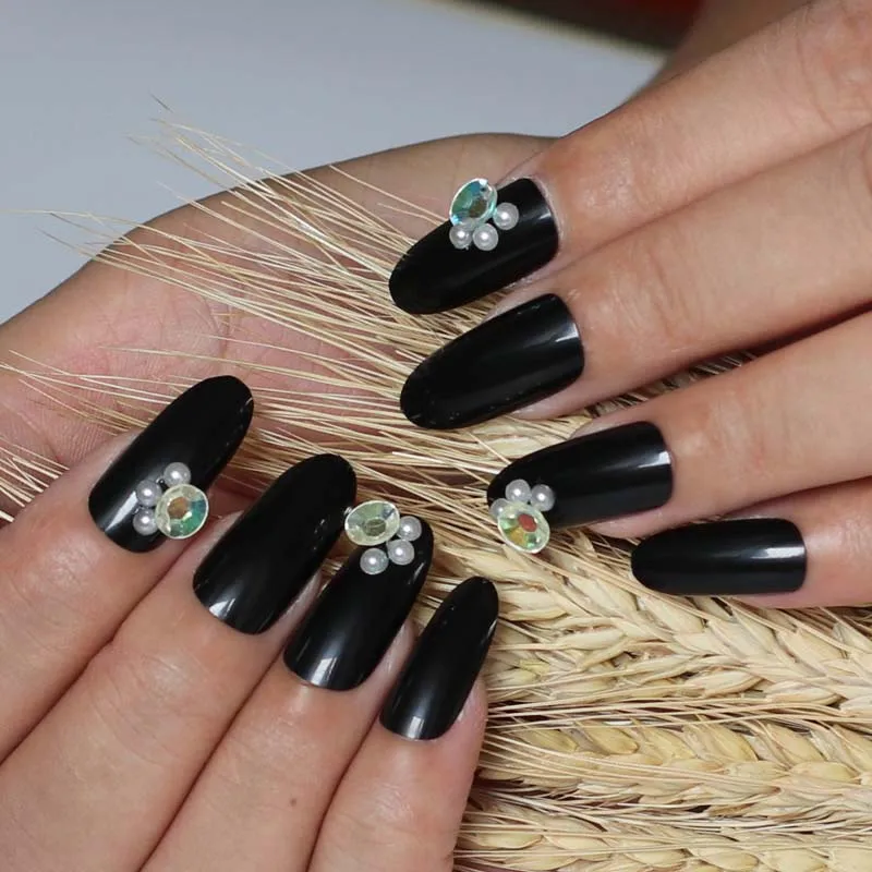 Hot new design beautiful delicate long oval Hand made candy fake nails Wild black W39 | Красота и здоровье