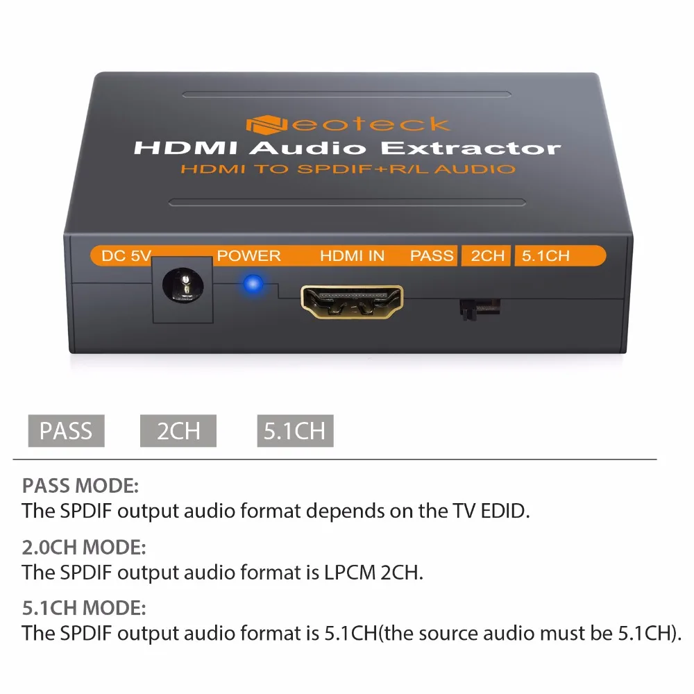 LiNKFOR HDMI совместимый с конвертер Pacc/2.0ch/5.1ch оптический TOSLINK SPDIF аналоговый RCA стерео