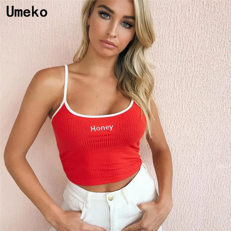 Umeko женский укороченный топ с буквенным принтом Modis, облегающая Трикотажная майка, женские летние короткие топы, уличная одежда в консервативном стиле, Roupas Feminina