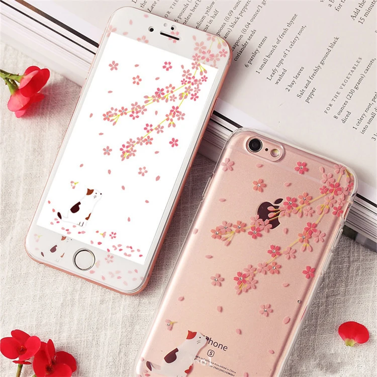 Мода Ясно Чехол Для Телефона iPhone 6 s плюс Вишни Rhinestone Защитная Мягкая TPU Задняя