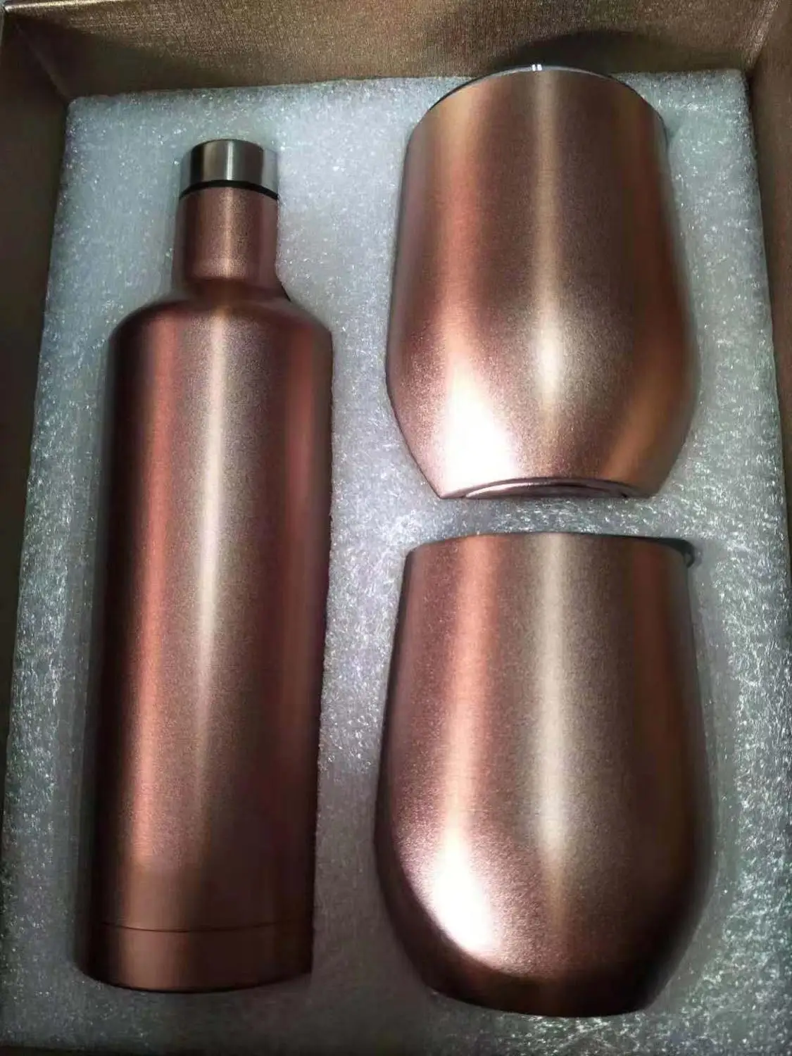 gold Подарочный набор 12oz яйцо чашки различной формы глоток бокалы для вина и бутылка из нержавеющей стали Изолированная вакуумом 2-стены воды кофе термос кружки - Цвет: gold