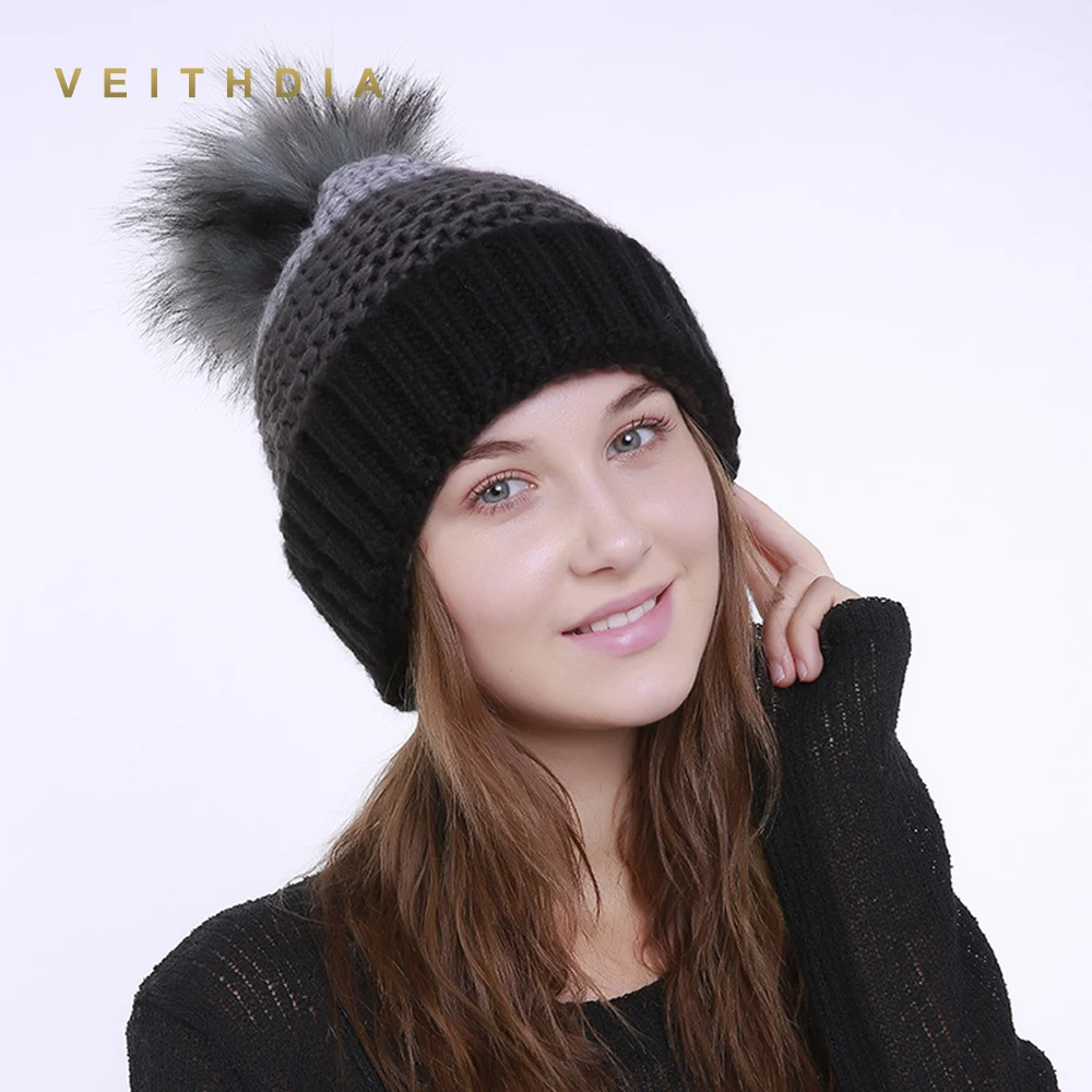 Женская зимняя шапка VEITHDIA из искусственного меха вязаная Теплая Лыжная Шапка