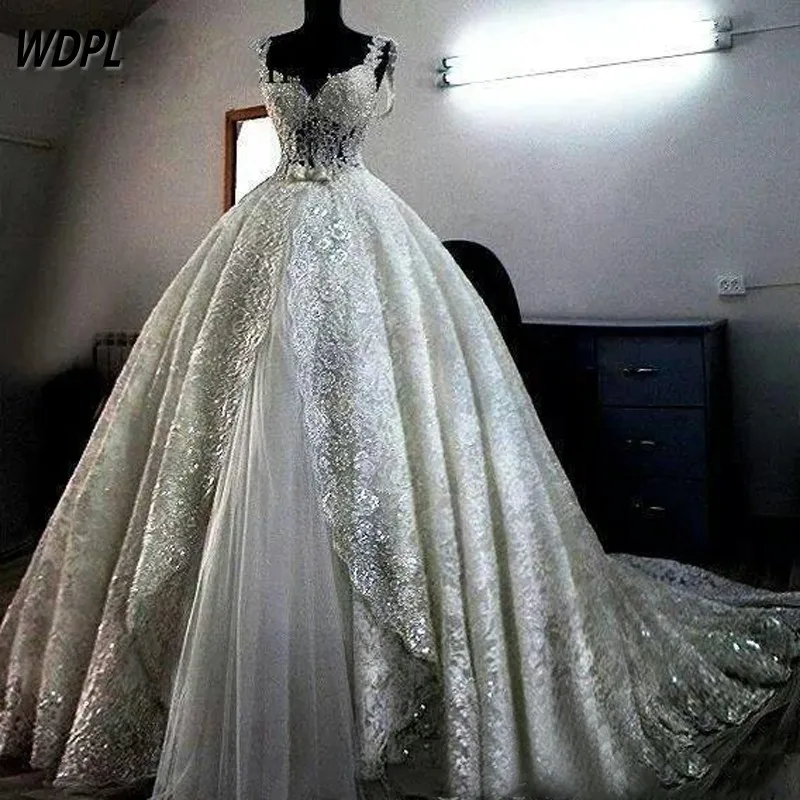 Роскошная свадебная одежда Спагетти трапециевидной формы с Кружевная