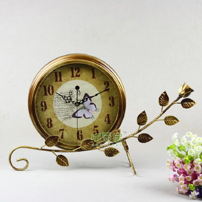 

New Vintage Iron art Clock Saat Masa saati Bedroom Desk Clock Relogio de mesa Living room decoration mute table clocks ornaments