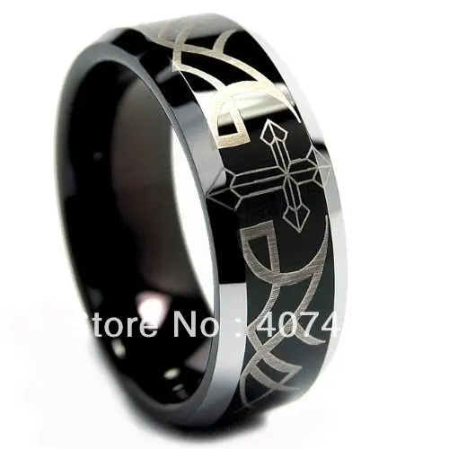 Free Shipping USA BRAZIL RUSSIA HOT SELLING/SALES Buy Cheap Price Wholesales 8mm Men's Etched Cross&Thorn Tungsten Wedding Ring