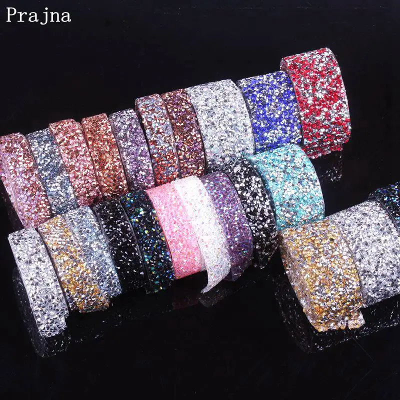 

Prajna 1 Yard 1.5cm 3cm Colorful Rhinestone Trim Crystal Motif Strass Hot Fix Rhinestones Tape Applique Ribbon With Clothes Bags