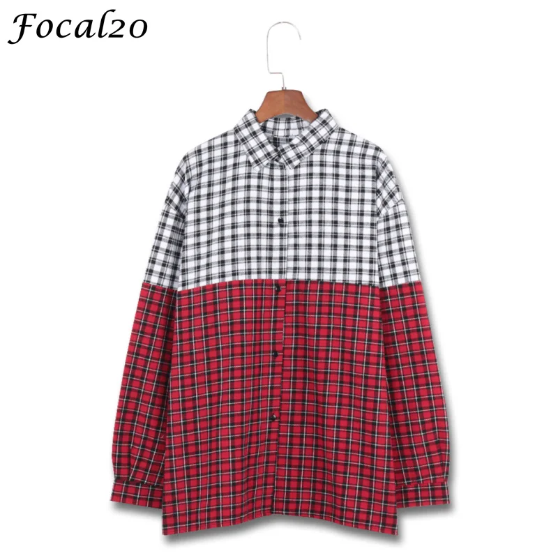 Женская блузка в клетку с длинным рукавом стиле хип-хоп |