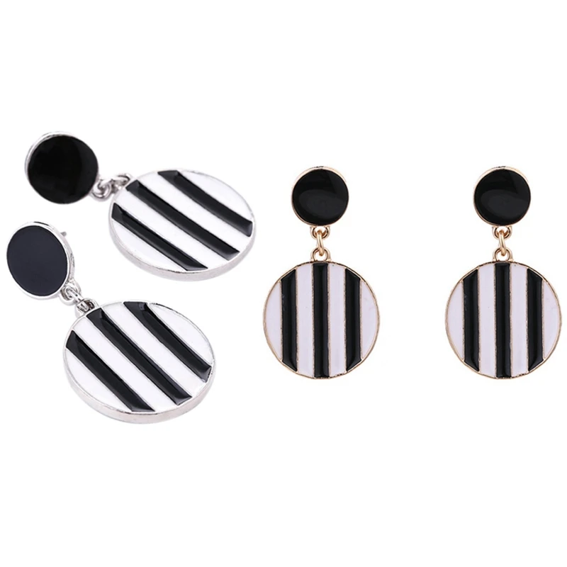 Женские круглые серьги с подвесками в черно-белую полоску | Украшения и