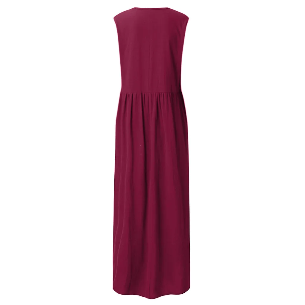 Без рукавов Ретро женское хлопковое и льняное удобное Свободное длинное платье