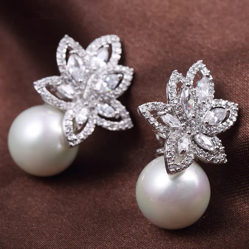 FXLRY новый корейский стиль белый цвет Швейцарский Циркон жемчуг цветок элегантные