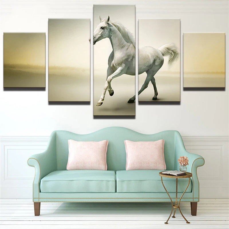 Wall Art Frame Canvas Painting Poster 5 Panel Animal Horse Modular Pictures For Living Room Home Decor | Дом и сад